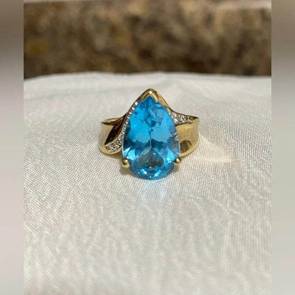 💍VNTG Samuel Aaron Blue Topaz Diamond Gold 10K THL-Size 7.25 Price is FIRM - Picture 14 of 17